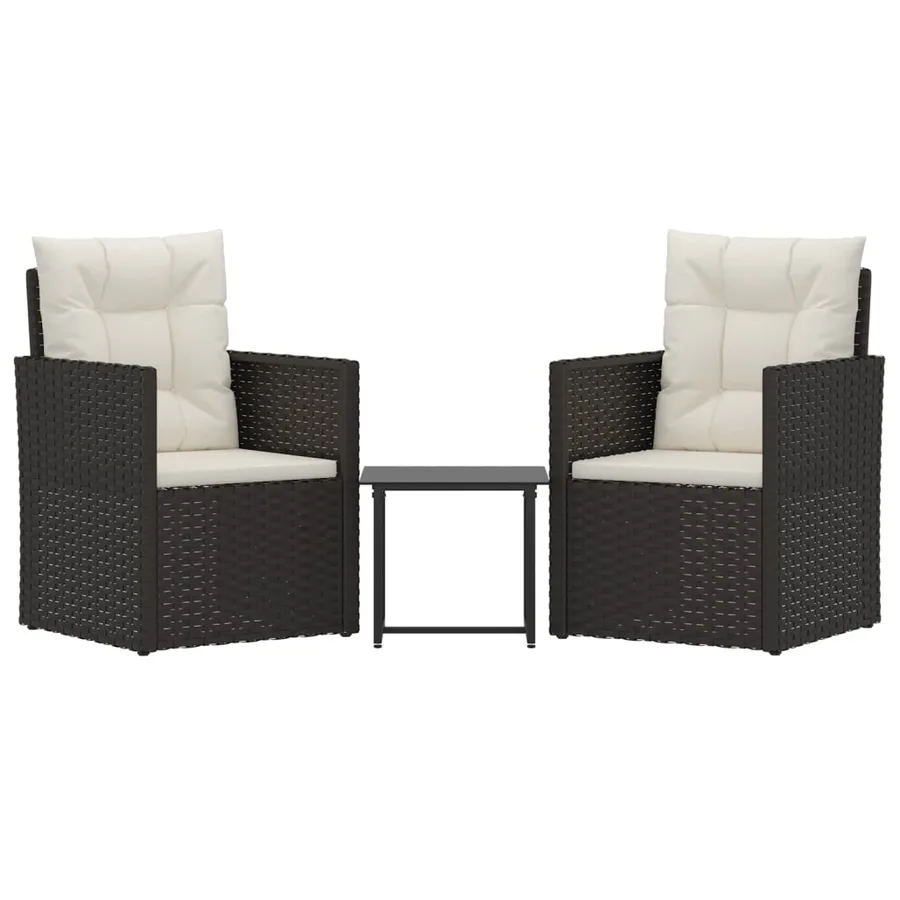 Outdoor furniture 3 pcs with cushions Poly rattan Black - 2