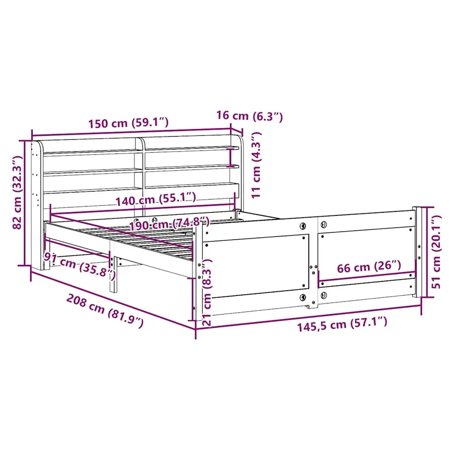 Cadre de lit avec tête de lit sans matelas blanc 140x190 cm - 12