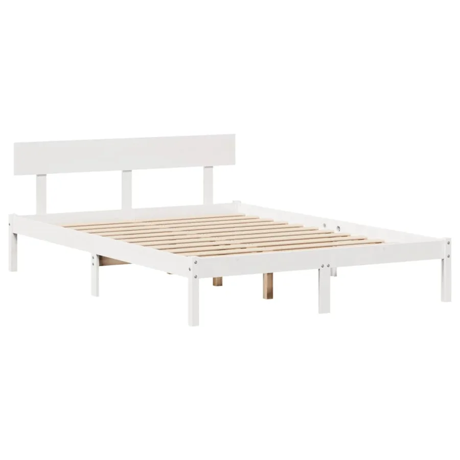 Cadre de lit sans matelas blanc 140x190 cm bois de pin massif - 7