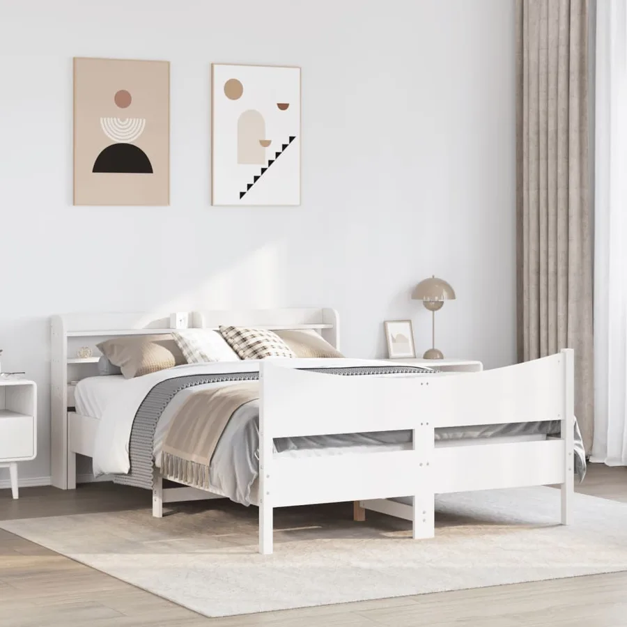 Cadre de lit et tête de lit blanc 140x190 cm bois de pin massif - 3