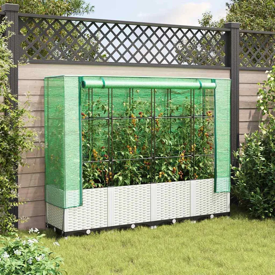 Jardinière surélevée avec housse aspect rotin 160x40x138 cm - 3