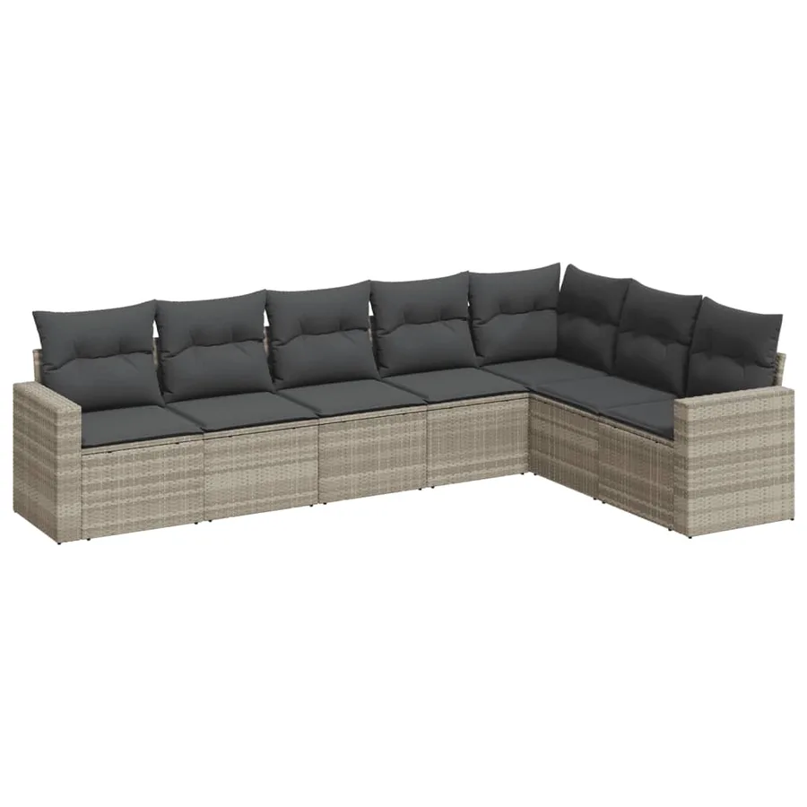 Salon de jardin avec coussins 7 pcs gris clair résine tressée - 2