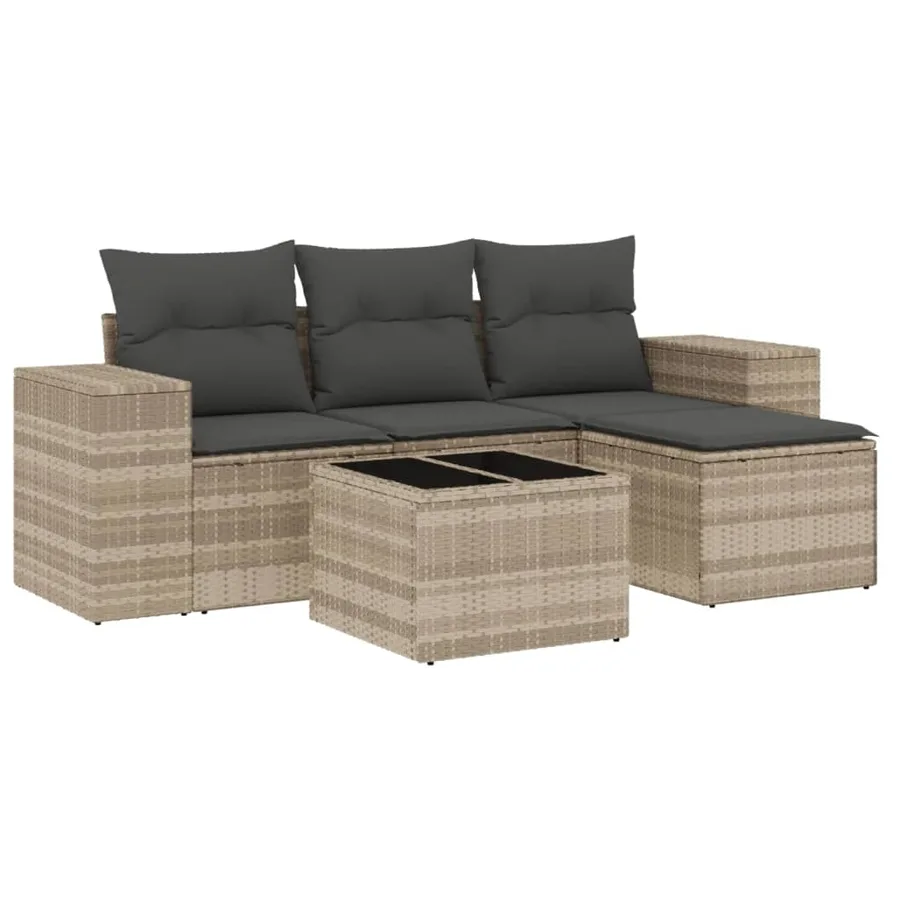 Salon de jardin 5 pcs avec coussins gris clair résine tressée - 2