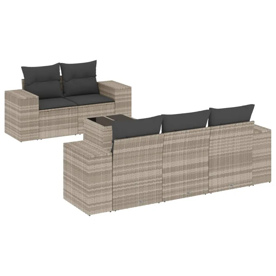 Salon de jardin 6 pcs avec coussins gris clair résine tressée - 2