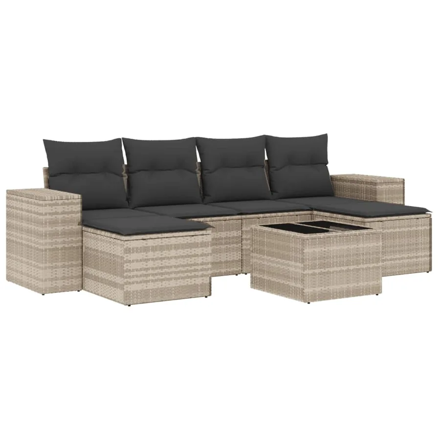 Salon de jardin avec coussins 7 pcs gris clair résine tressée - 2
