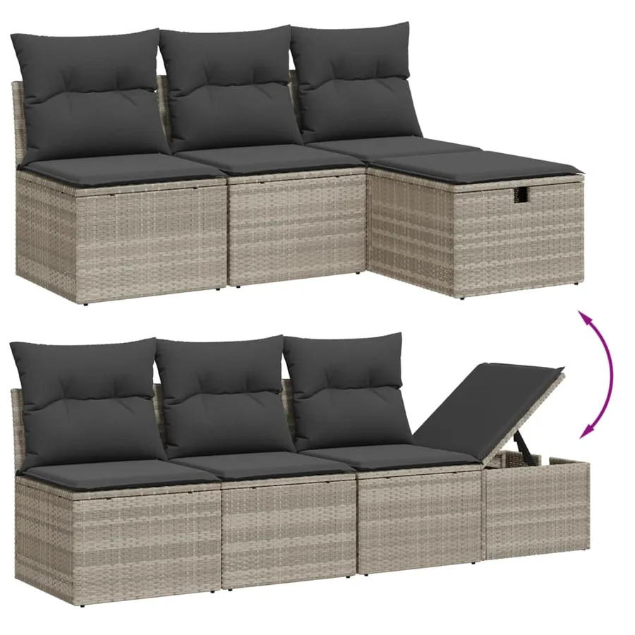 Salon de jardin 9 pcs avec coussins gris clair résine tressée - 3