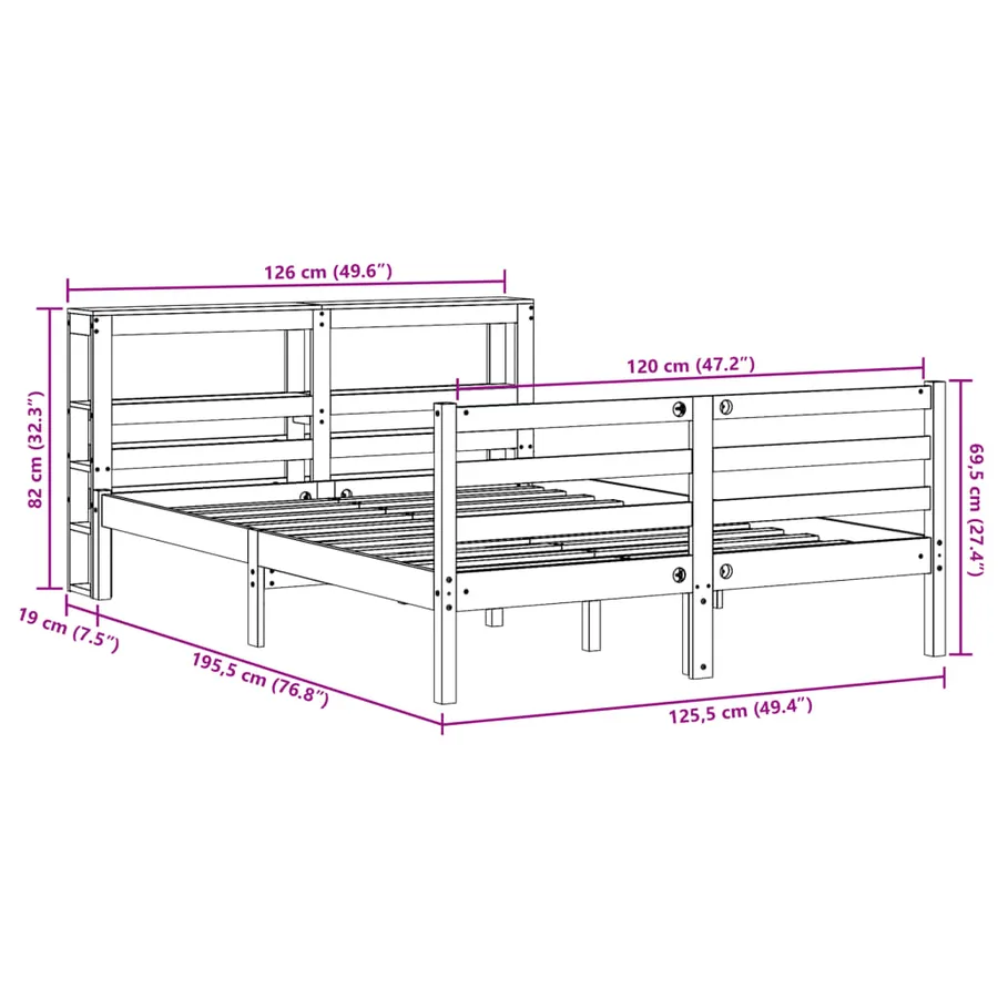 Cadre de lit sans matelas cire marron 120x190cm bois pin massif - 12