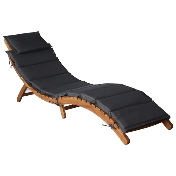 Sun lounger with cushion Solid acacia wood Dark grey