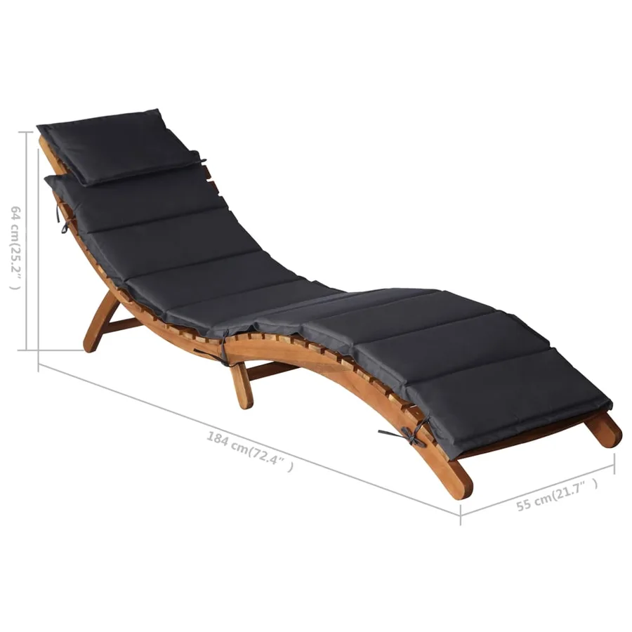 Sun lounger with cushion Solid acacia wood Dark grey - 11