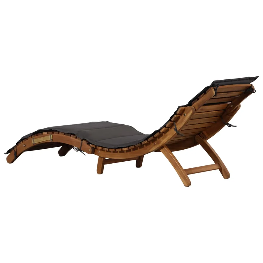 Sun lounger with cushion Solid acacia wood Dark grey - 2
