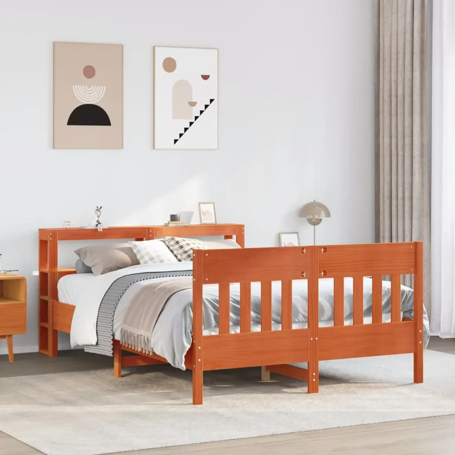 Cadre de lit sans matelas cire marron 120x190cm bois pin massif