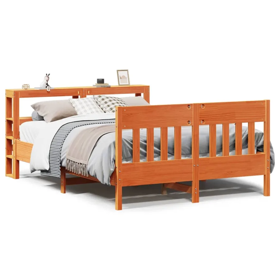 Cadre de lit sans matelas cire marron 120x190cm bois pin massif - 2