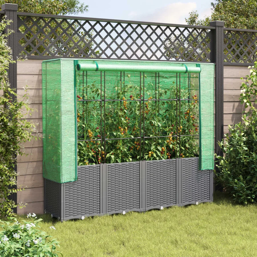Jardinière surélevée avec housse aspect rotin 160x40x153 cm - 3