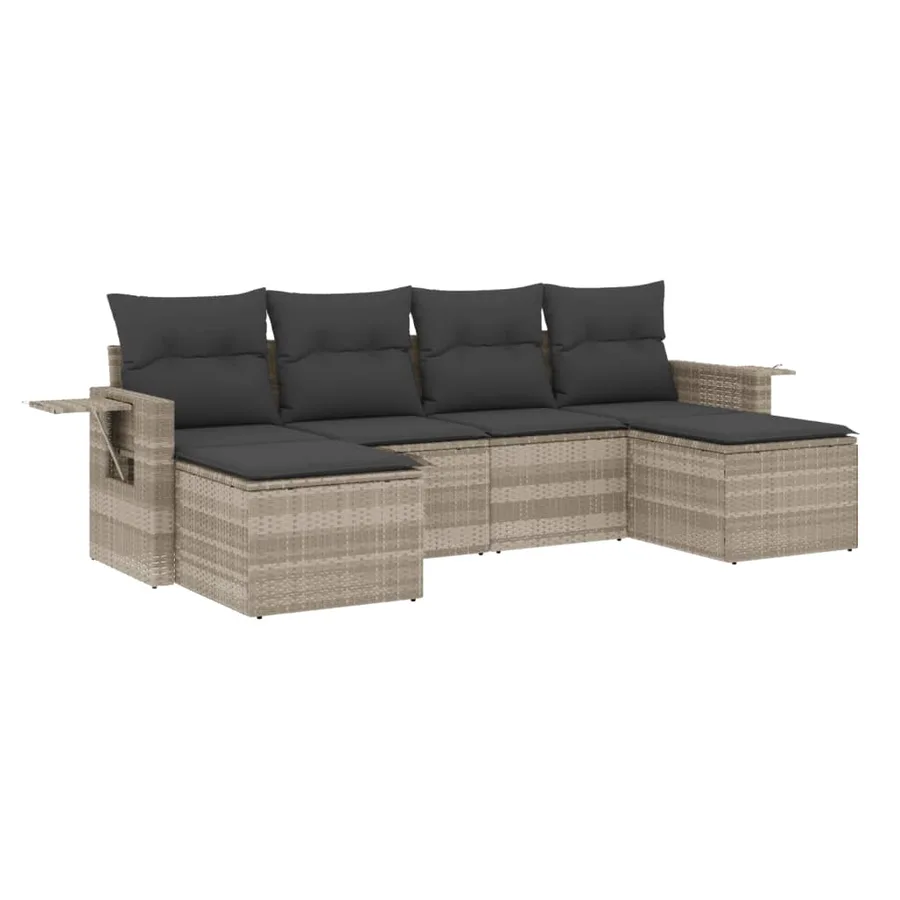 Salon de jardin 6 pcs avec coussins gris clair résine tressée - 2