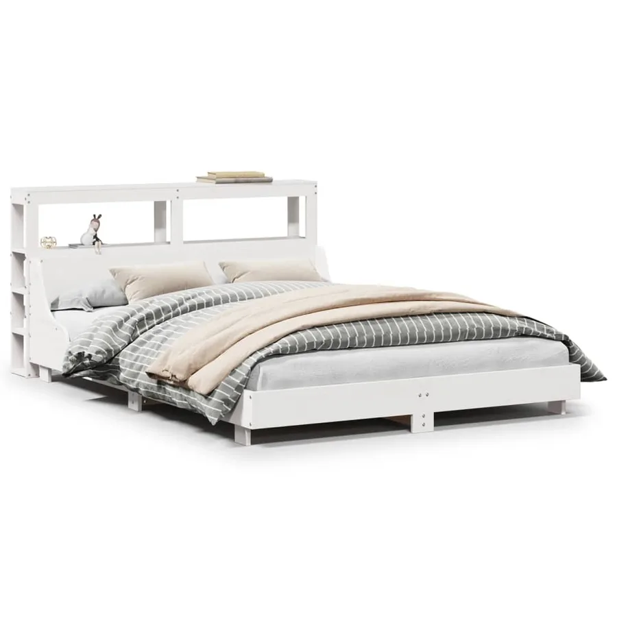 Cadre de lit sans matelas blanc 150x200 cm bois de pin massif - 2
