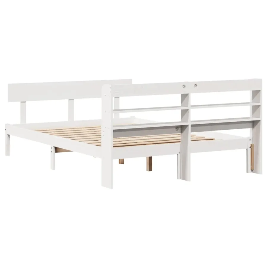 Cadre de lit sans matelas blanc 135x190 cm bois de pin massif - 6