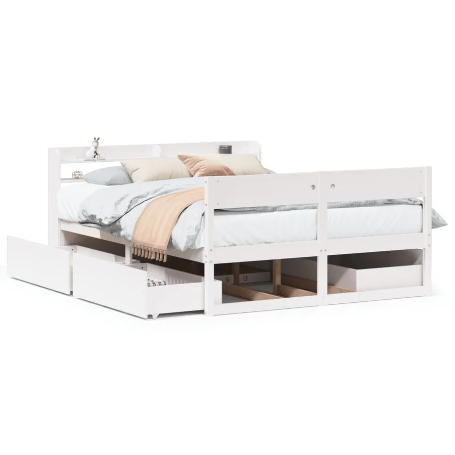 Cadre de lit sans matelas blanc 135x190 cm bois de pin massif - 2