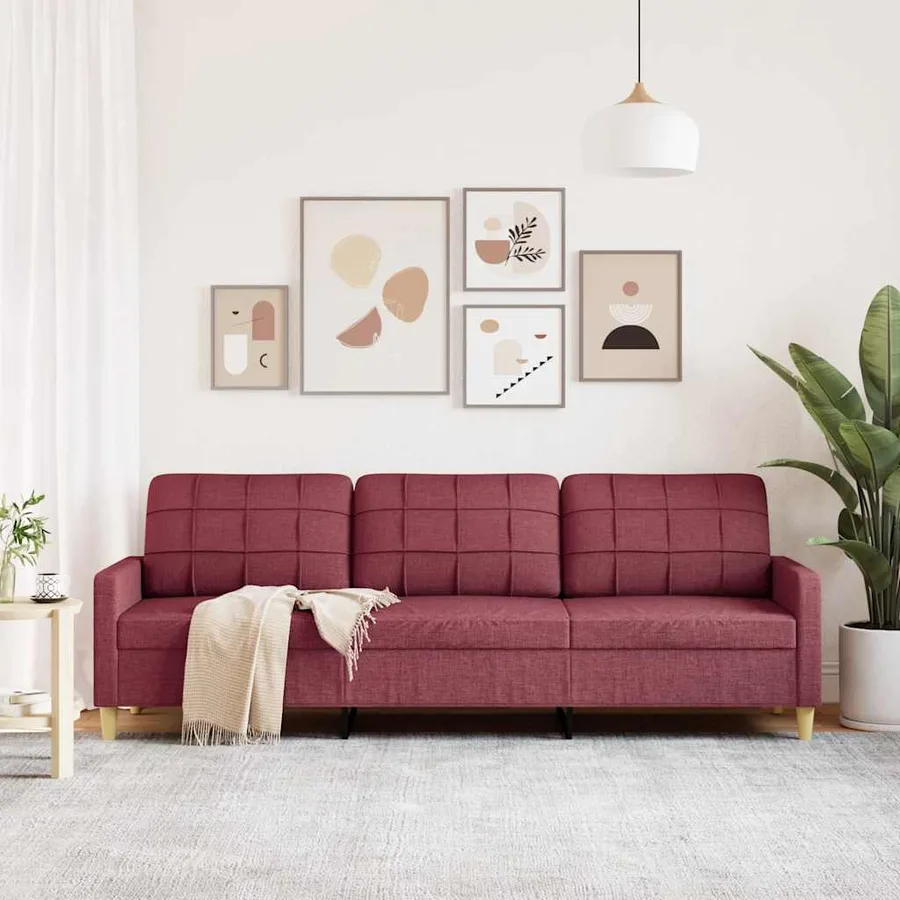 Canapé à 3 places Rouge bordeaux 210 cm Tissu - 3
