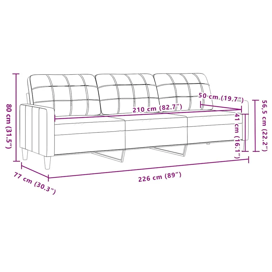 Canapé à 3 places Rouge bordeaux 210 cm Tissu - 8