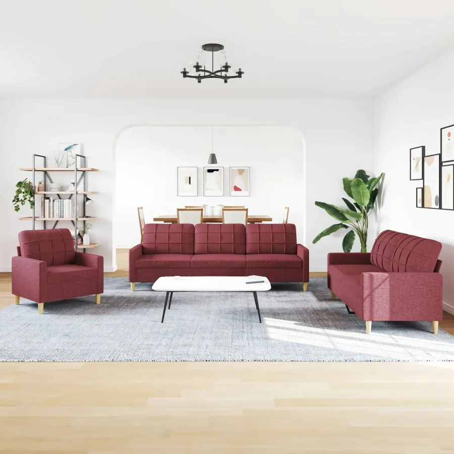 Ensemble de canapés 3 pcs rouge bordeaux tissu - 3