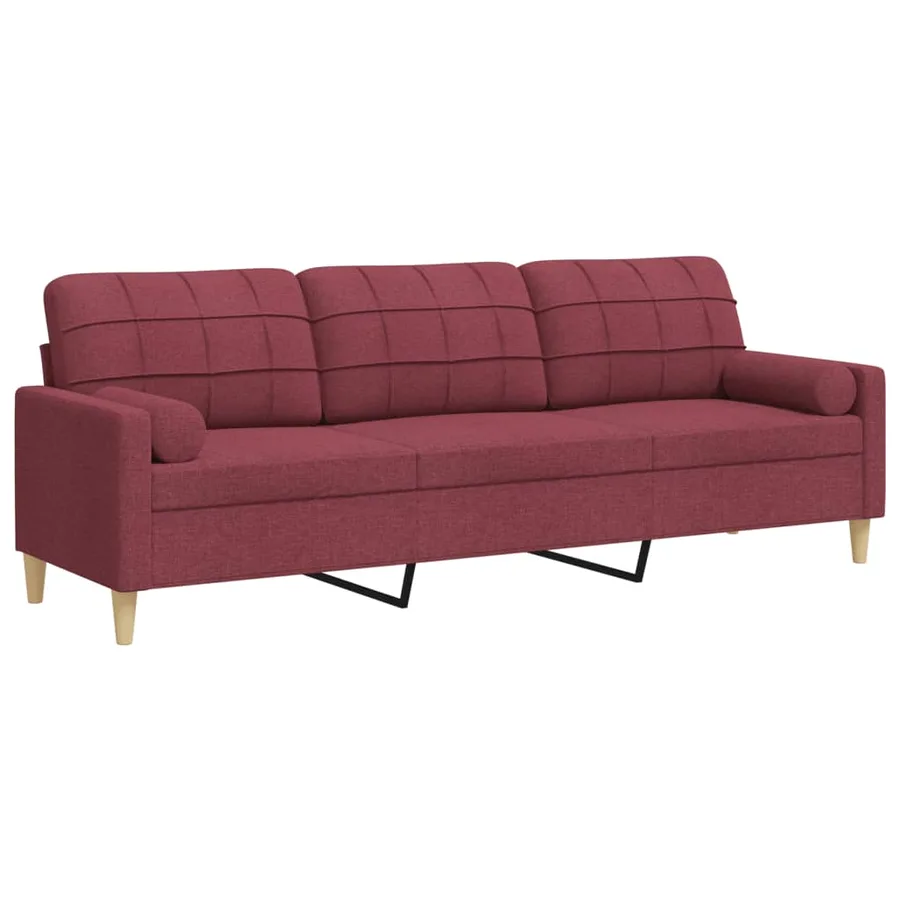 Canapé 3 places avec oreillers décoratifs bordeaux 210 cm tissu - 2
