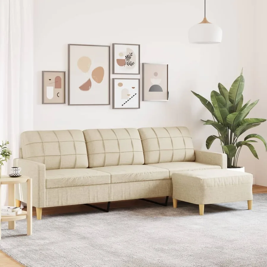 Canapé à 3 places avec repose-pieds Crème 210 cm Tissu