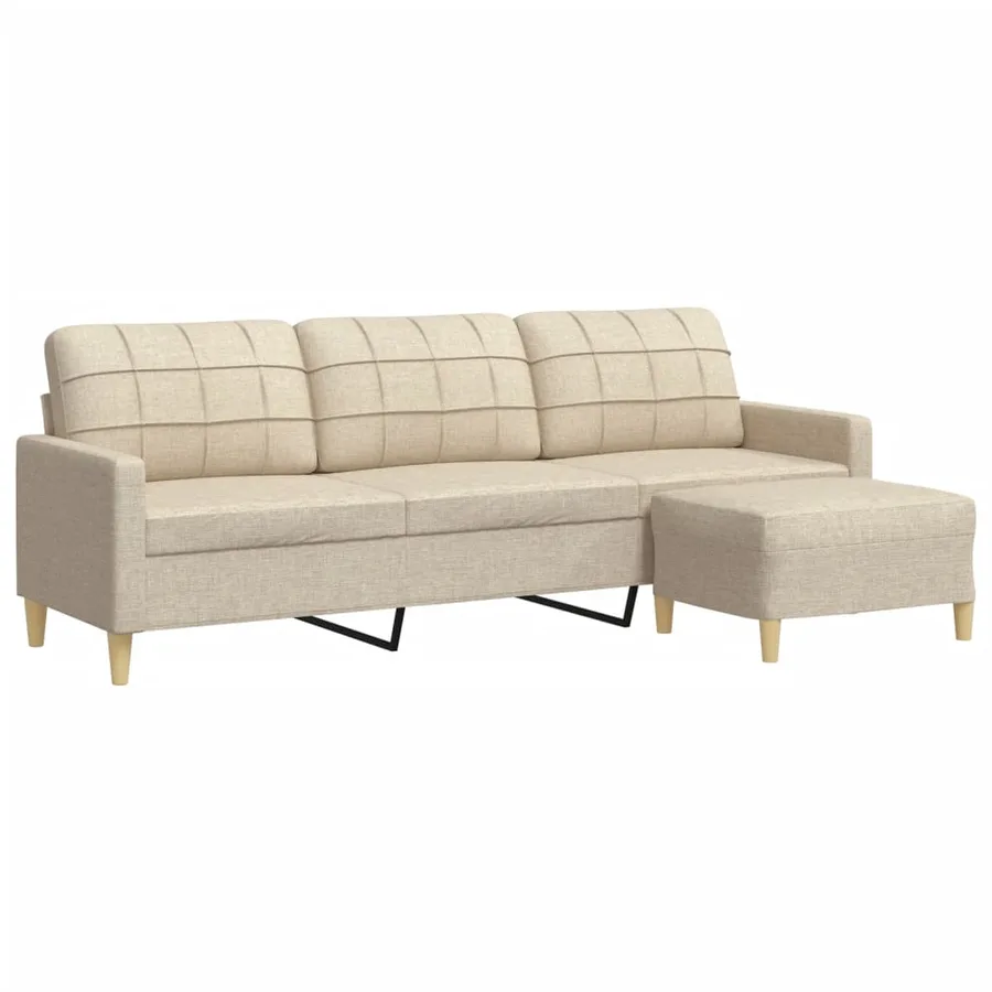 Canapé à 3 places avec repose-pieds Crème 210 cm Tissu - 2
