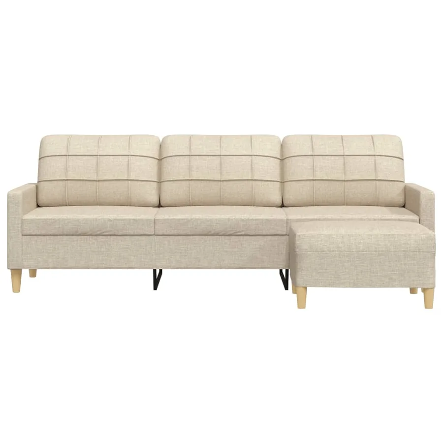 Canapé à 3 places avec repose-pieds Crème 210 cm Tissu - 3