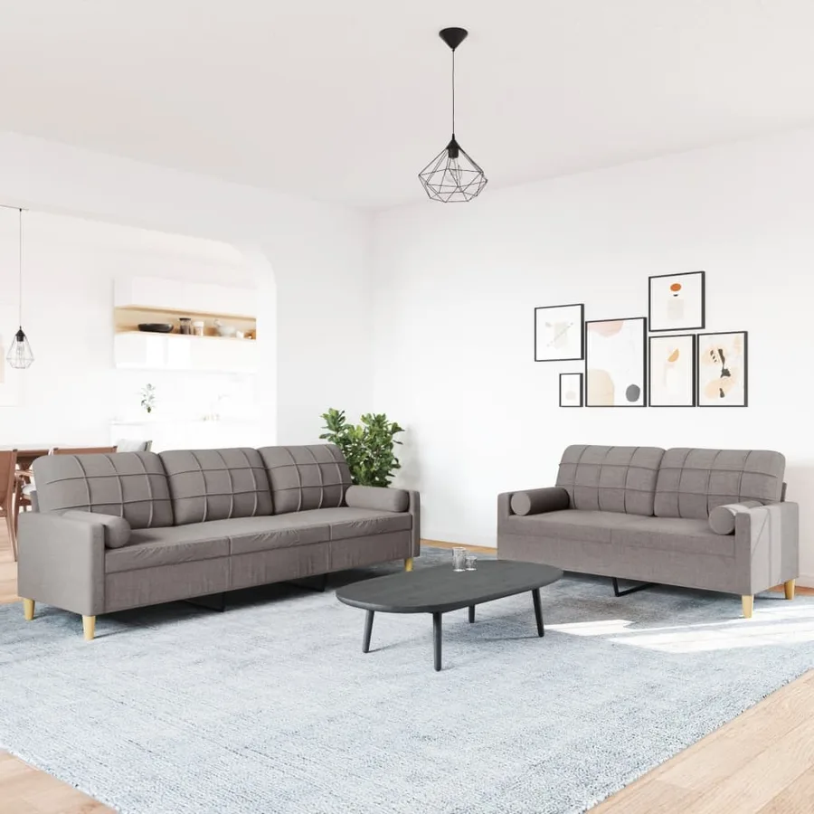 Ensemble de canapés 2 pcs avec coussins décoratifs taupe tissu - 3