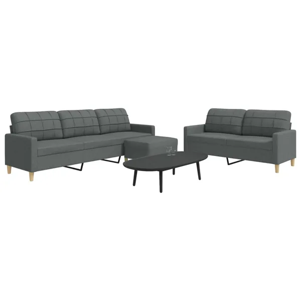 Ensemble de canapés 3 pcs avec repose-pied gris foncé tissu