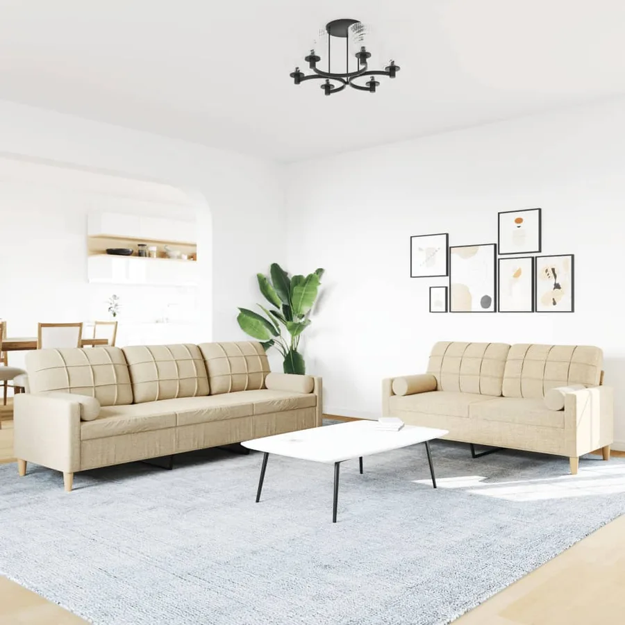 Ensemble de canapés 2 pcs avec coussins décoratifs crème tissu - 3