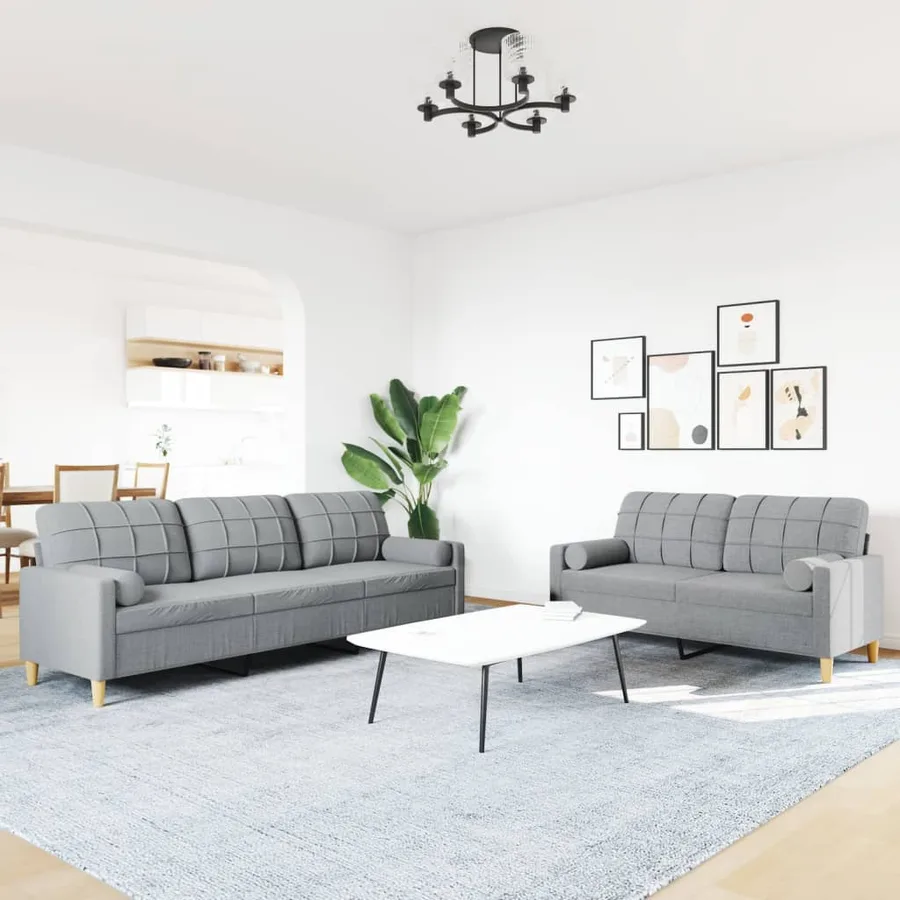 Ensemble de canapés 2 pcs coussins décoratifs gris clair tissu - 3