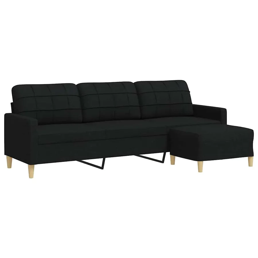Canapé à 3 places avec repose-pieds Noir 210 cm Tissu - 2