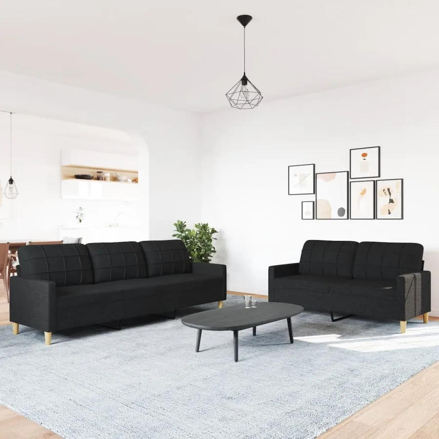 Ensemble de canapés 2 pcs noir tissu - 3