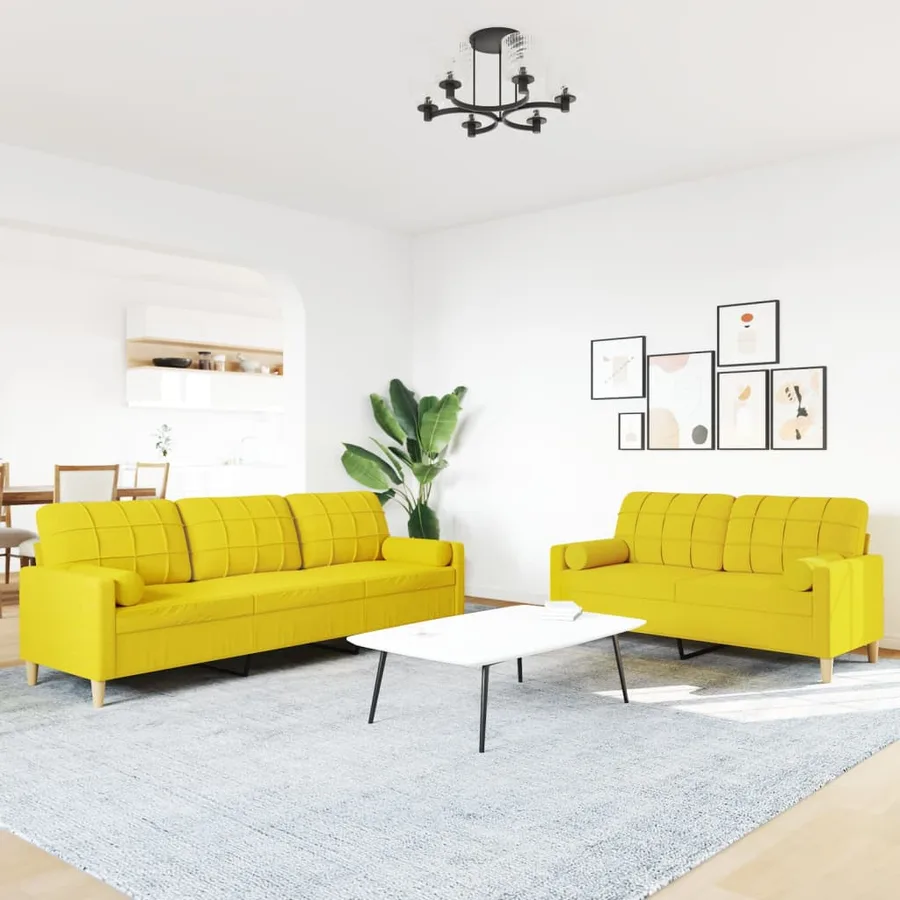 Ensemble de canapés 2 pcs coussins décoratifs jaune clair tissu - 3