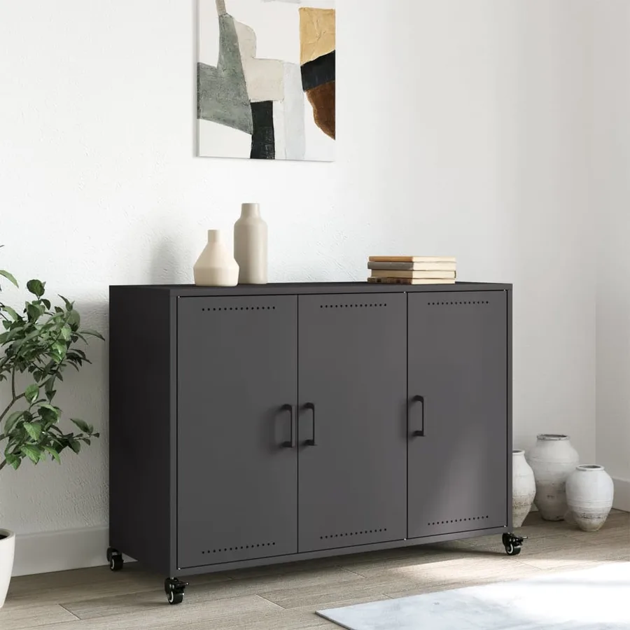 Buffet noir 100,5x39x72 cm acier - 3