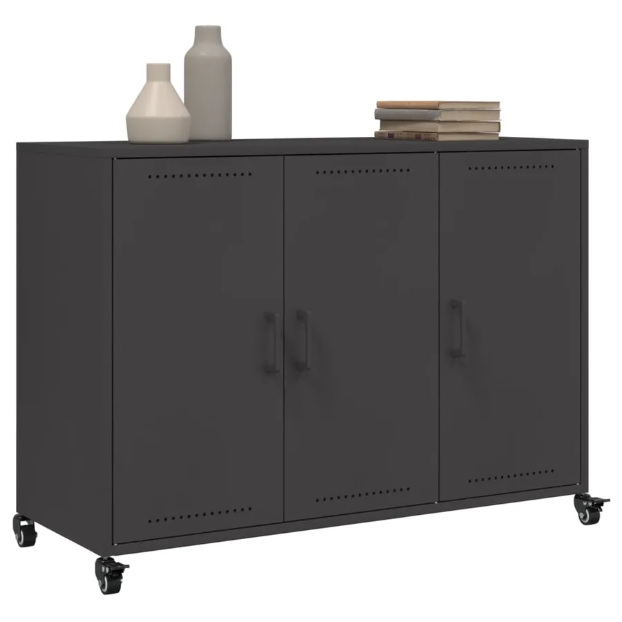 Buffet noir 100,5x39x72 cm acier - 4