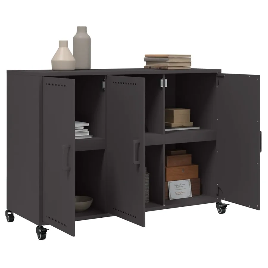 Buffet noir 100,5x39x72 cm acier - 5