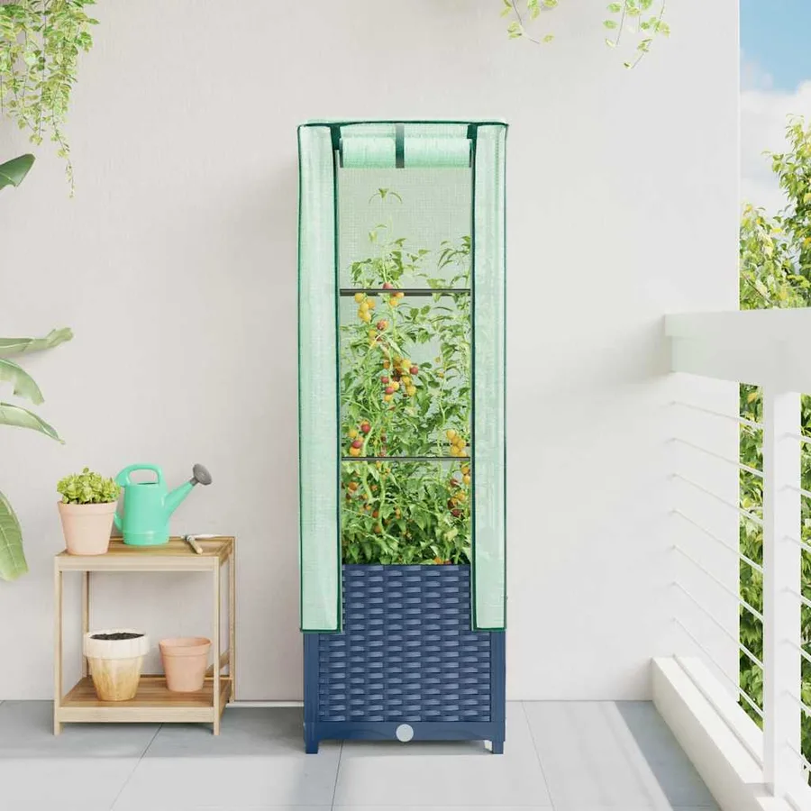 Jardinière surélevée avec housse aspect rotin 40x40x139 cm - 3