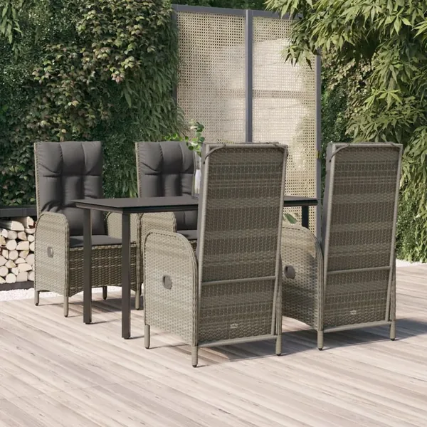 Garden dining set cushions 5 pcs black and grey