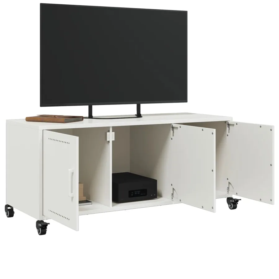 Meuble TV blanc 100,5x39x43,5 cm acier - 4