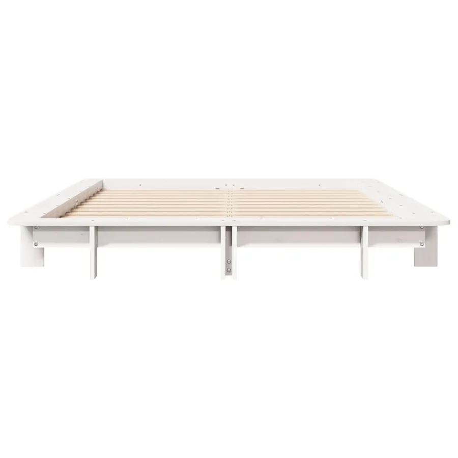 Cadre de lit sans matelas blanc 135x190 cm bois de pin massif - 4