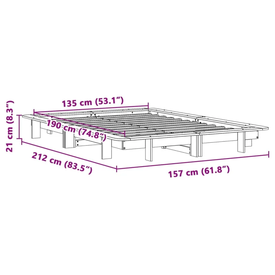 Cadre de lit sans matelas blanc 135x190 cm bois de pin massif - 9