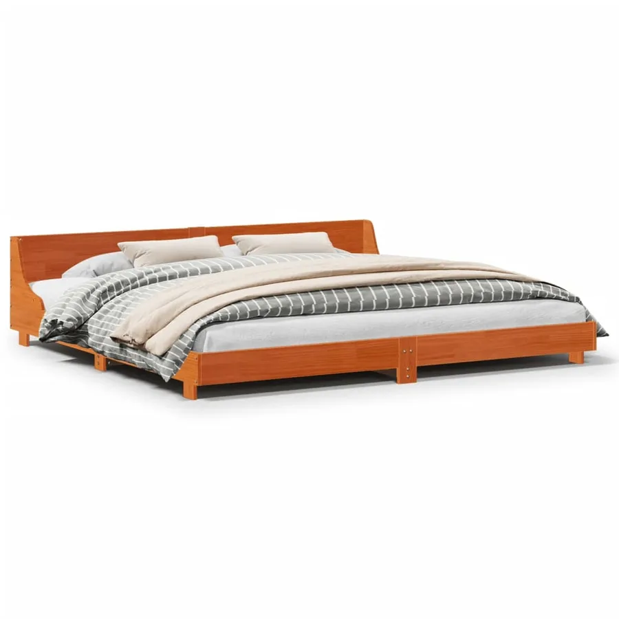 Cadre de lit sans matelas cire marron 200x200cm bois pin massif - 2