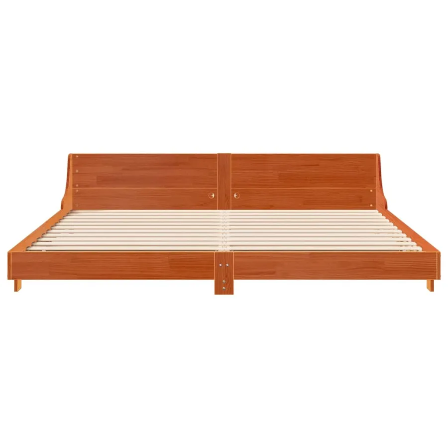 Cadre de lit sans matelas cire marron 200x200cm bois pin massif - 4