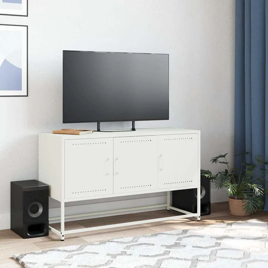 Meuble TV blanc 100,5x39x60,5 cm acier - 3