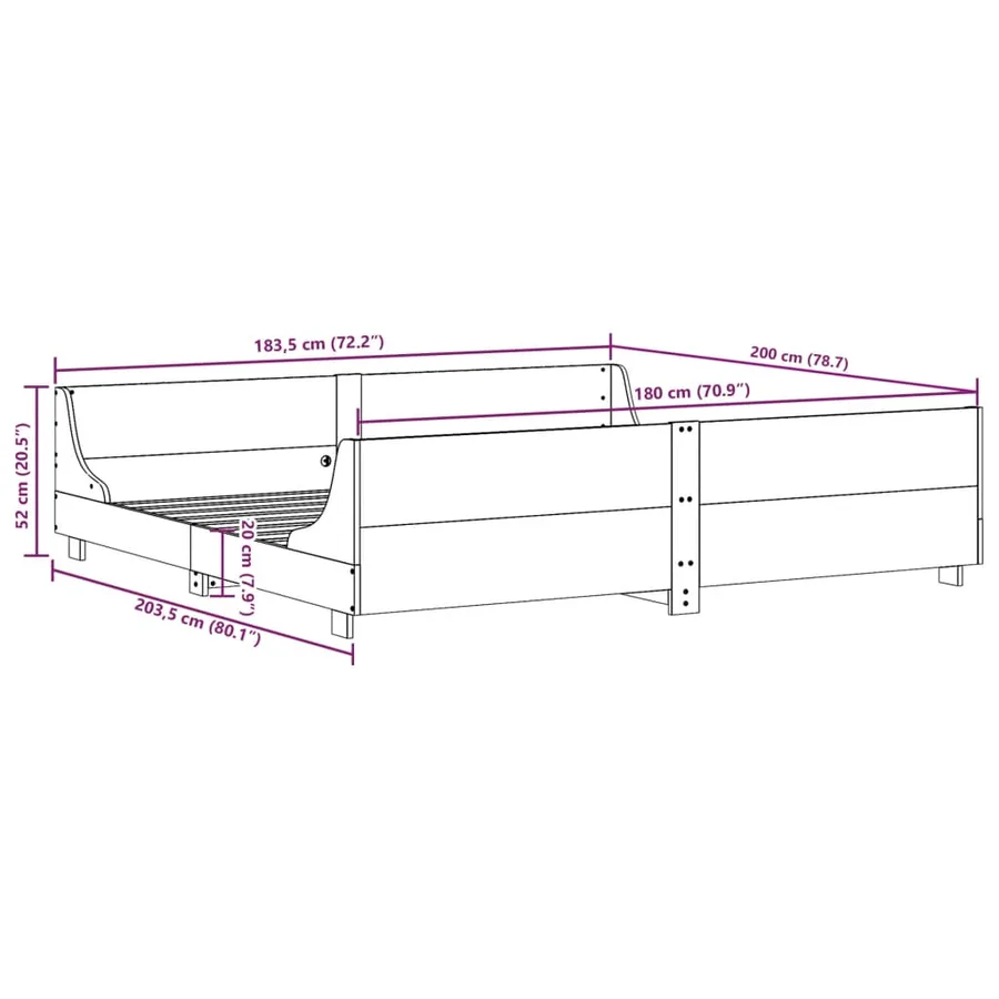 Cadre de lit sans matelas blanc 180x200 cm bois massif de pin - 9