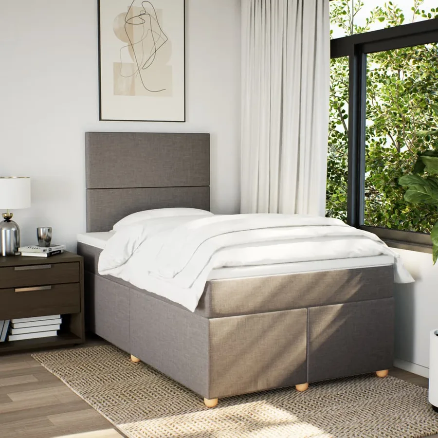 Sommier à lattes de lit avec matelas taupe 120x190 cm tissu - 3