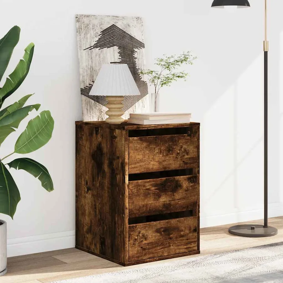 Commode d'angle chêne fumé 40x41x58 cm bois d'ingénierie - 3