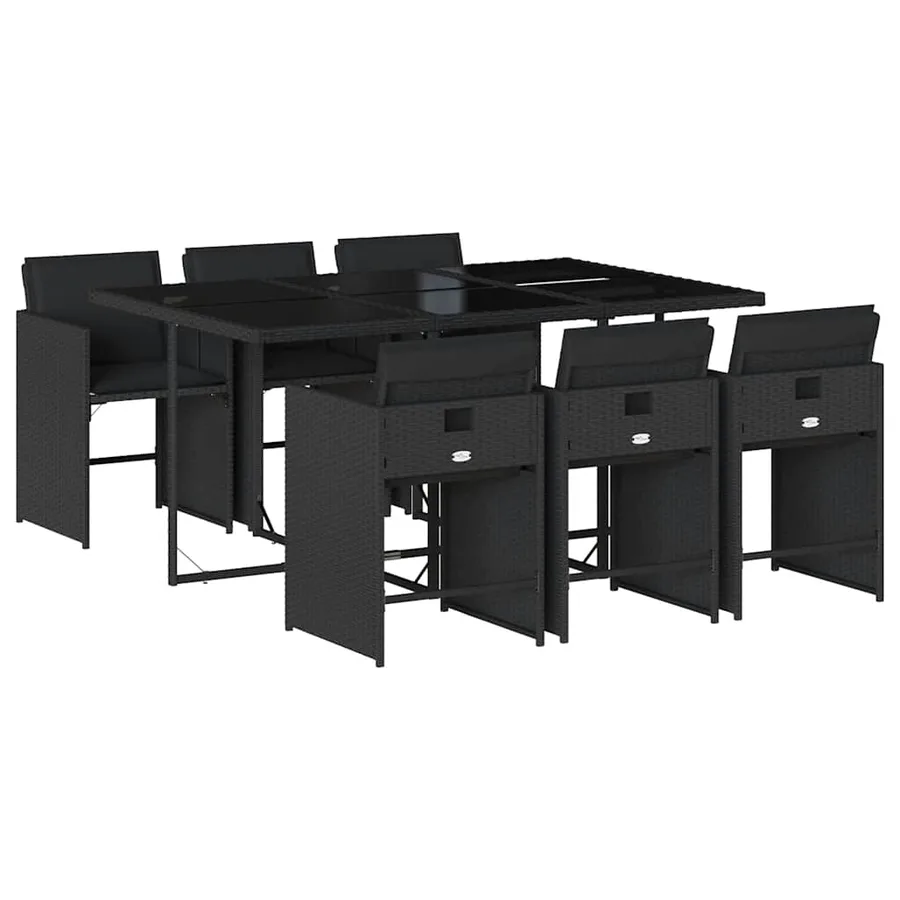 Ensemble à manger de jardin coussins 7pcs Noir Résine tressée - 2
